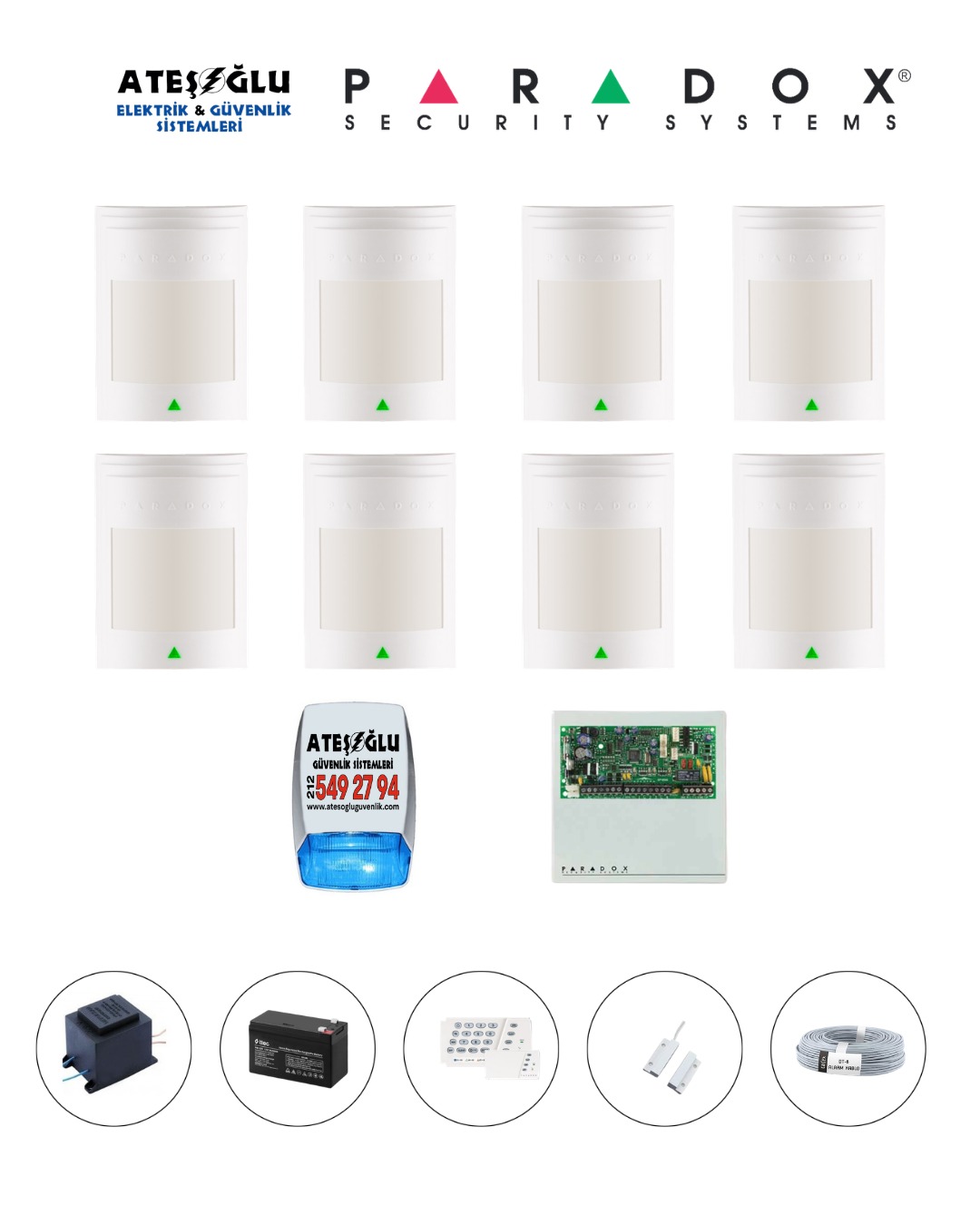 Paradox 8 Dedektörlü Set MONTAJ DAHİL