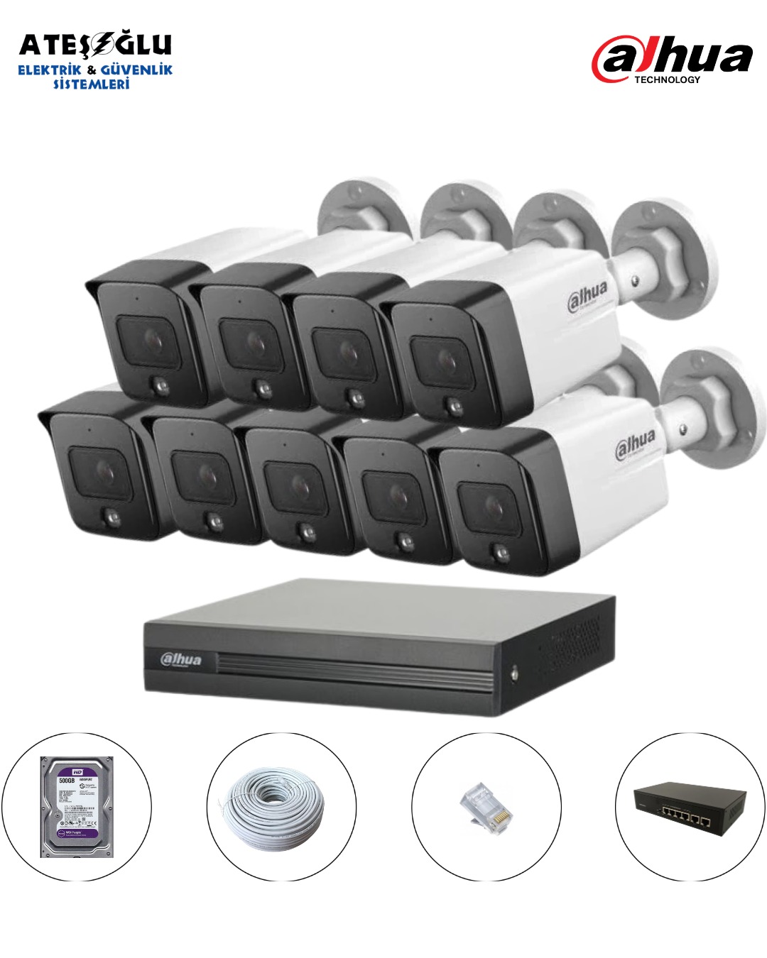 DAHUA 2 MP IP KAMERA SİSTEMİ 9 Lu SET MONTAJ DAHİL