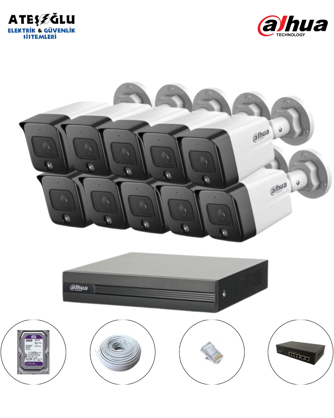 DAHUA 2 MP IP KAMERA SİSTEMİ 10 Lu SET MONTAJ DAHİL