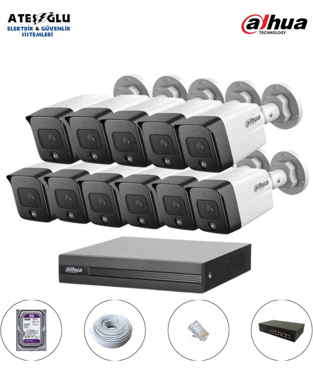 DAHUA 2 MP IP KAMERA SİSTEMİ 11 Li SET MONTAJ DAHİL