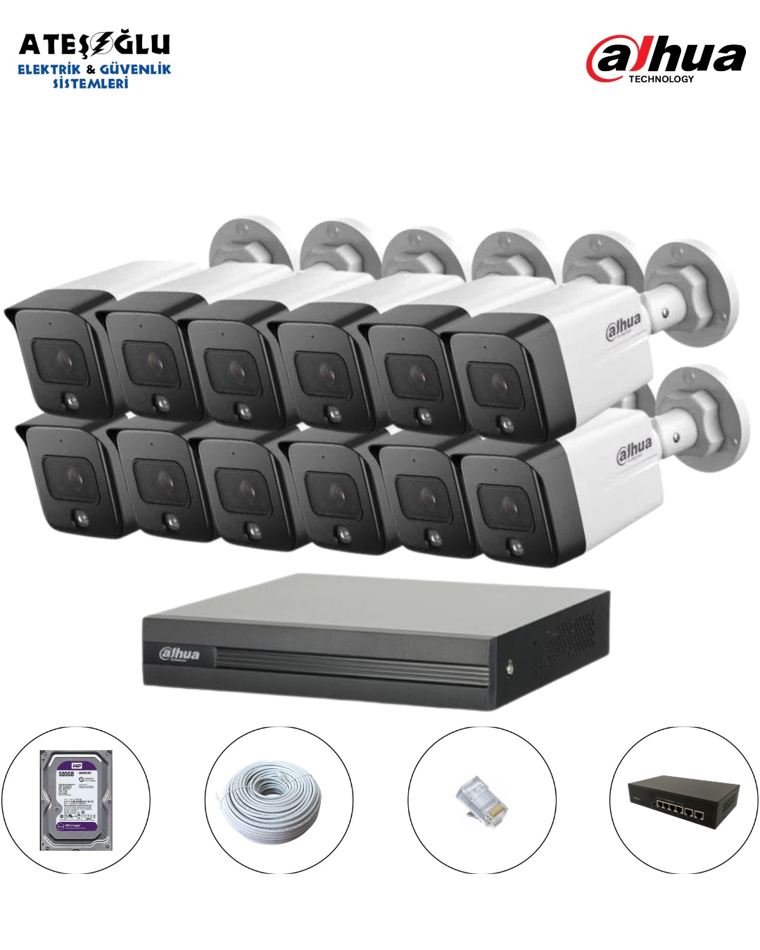 DAHUA 2 MP IP KAMERA SİSTEMİ 12 Li SET MONTAJ DAHİL